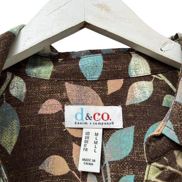 Denim & Co. Womens Top Medium Brown Leaf Print Button Up Shirt Long Sleeve NWOT - Picture 5 of 12